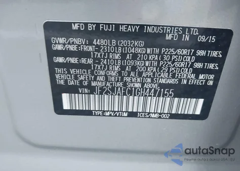 2016 Subaru Forester 2.5I Premium z USA, uszkodzony, nr VIN JF2SJAFC1GH447155